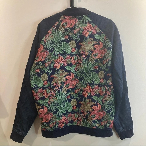 ZARA MAN Sz XL Black Tag Tapestry Jacquard Mix Media Slim Fit Bomber Jacket - Picture 2 of 13